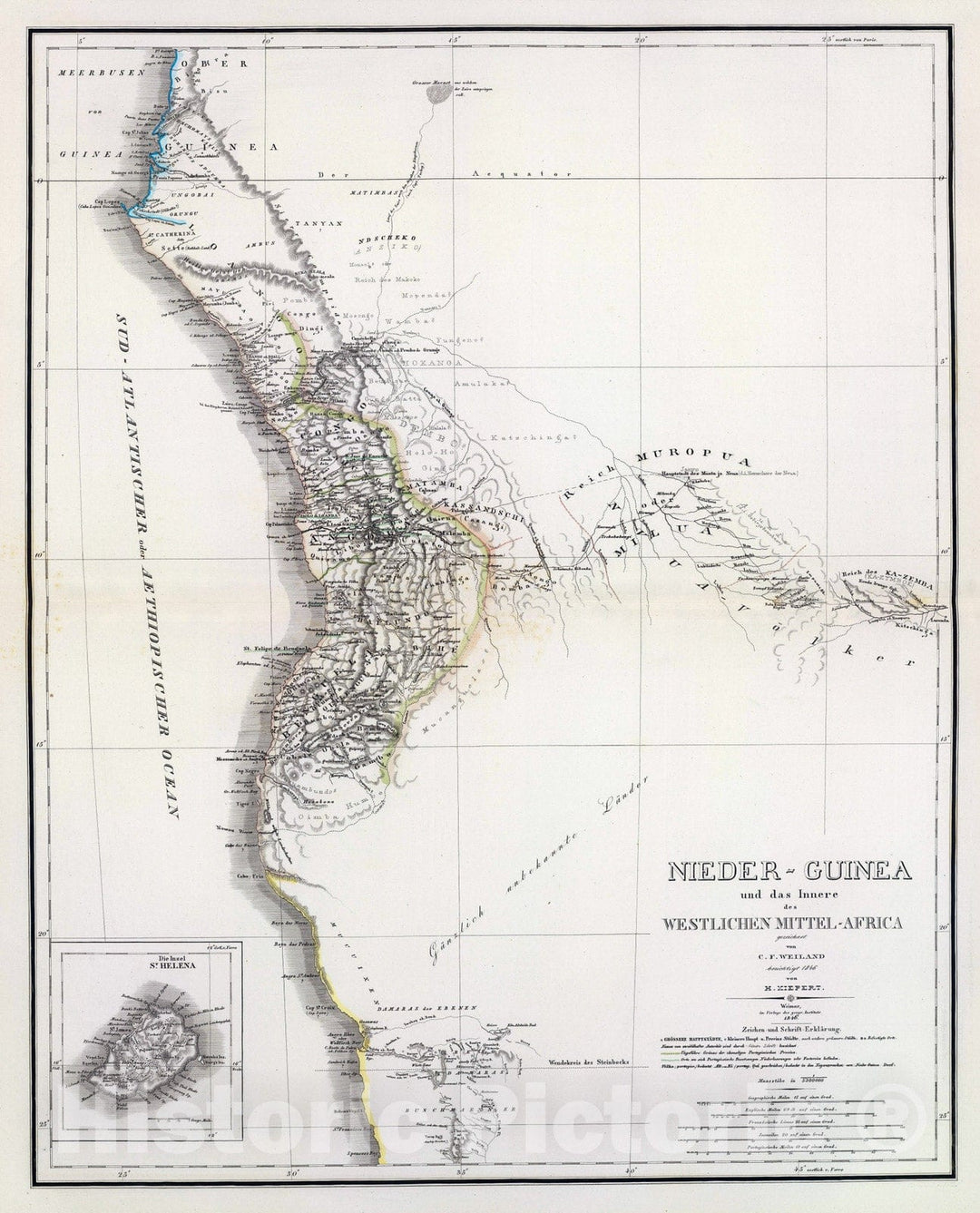 Historic Map : Angola; Namibia, Africa, Central 1846 Nieder Guinea, W. Mittel-Africa. , Vintage Wall Art