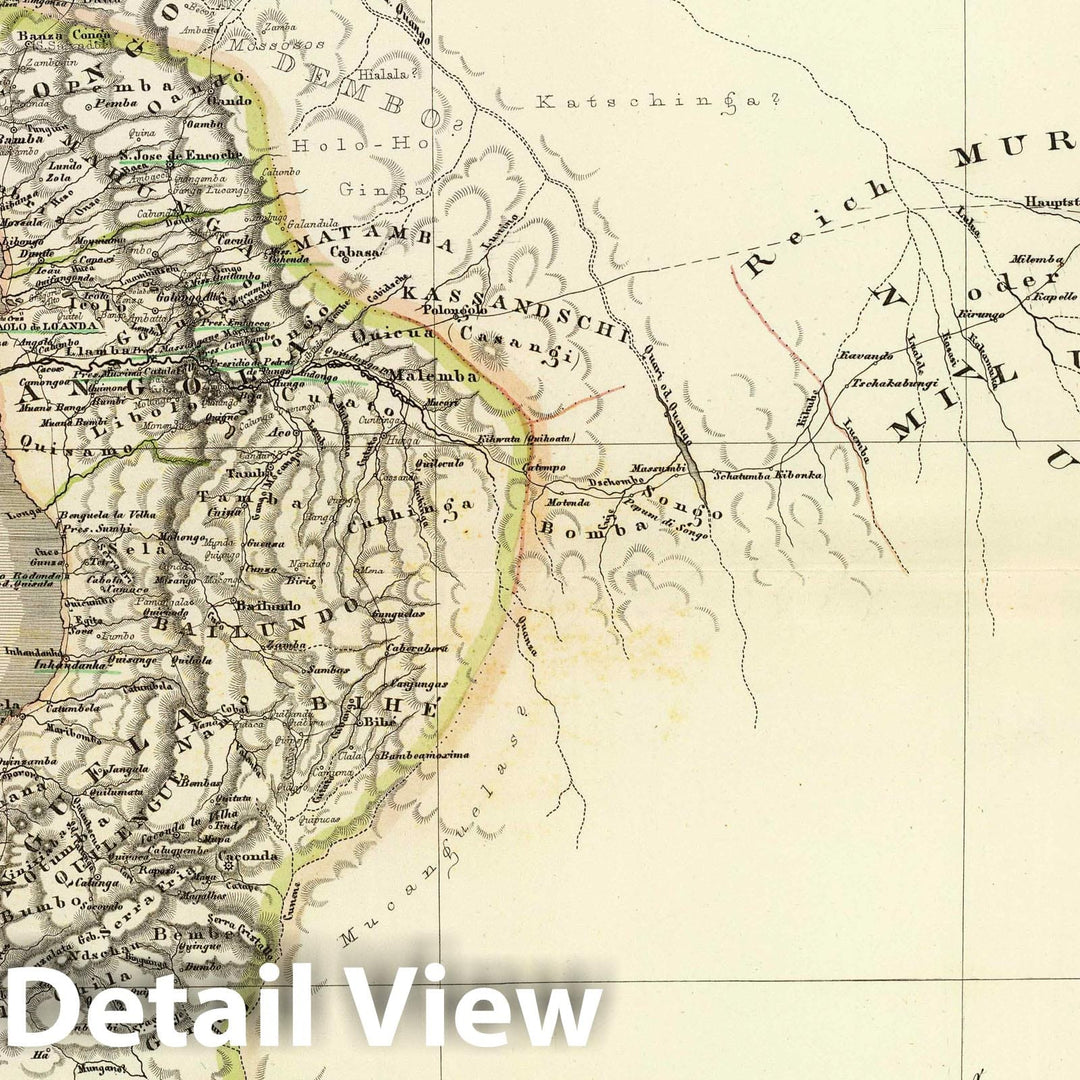 Historic Map : Angola; Namibia, Africa, Central 1846 Nieder Guinea, W. Mittel-Africa. , Vintage Wall Art