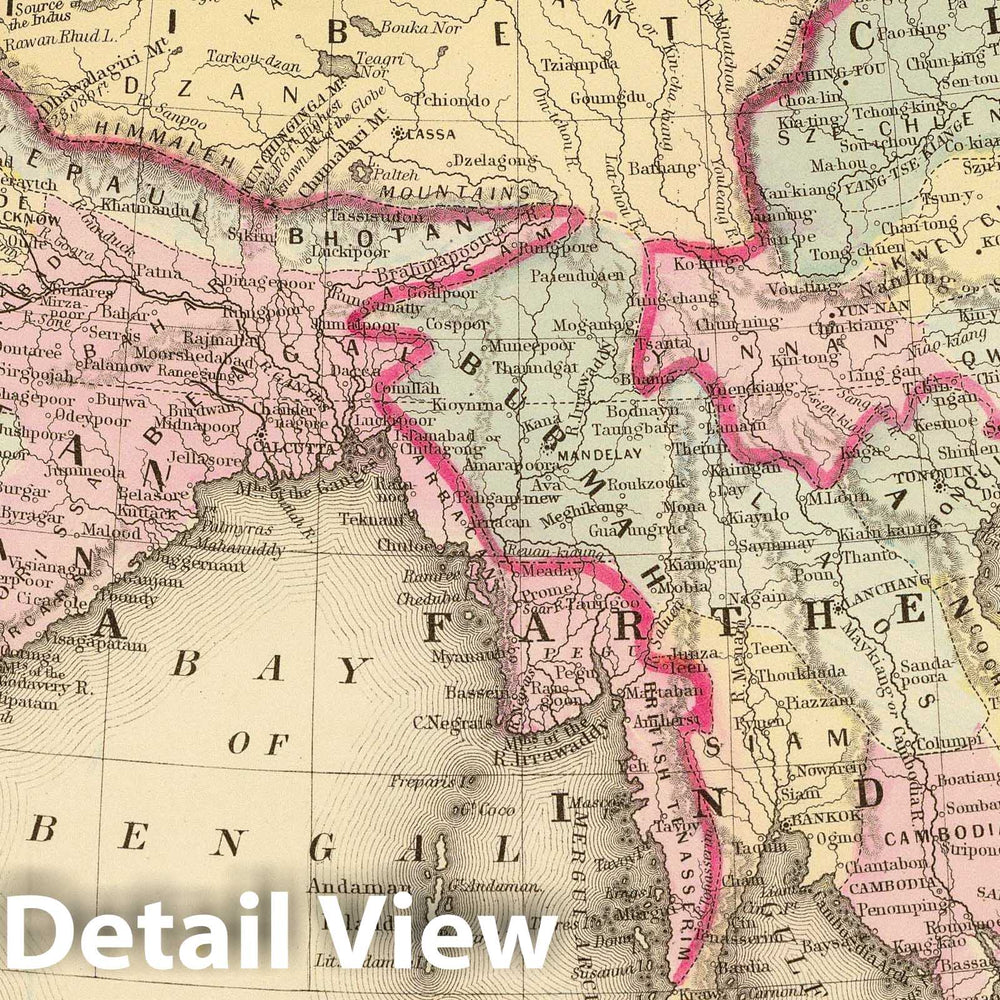 Historic Map : 1880 Hindoostan, Farther India, China, Tibet. - Vintage Wall Art