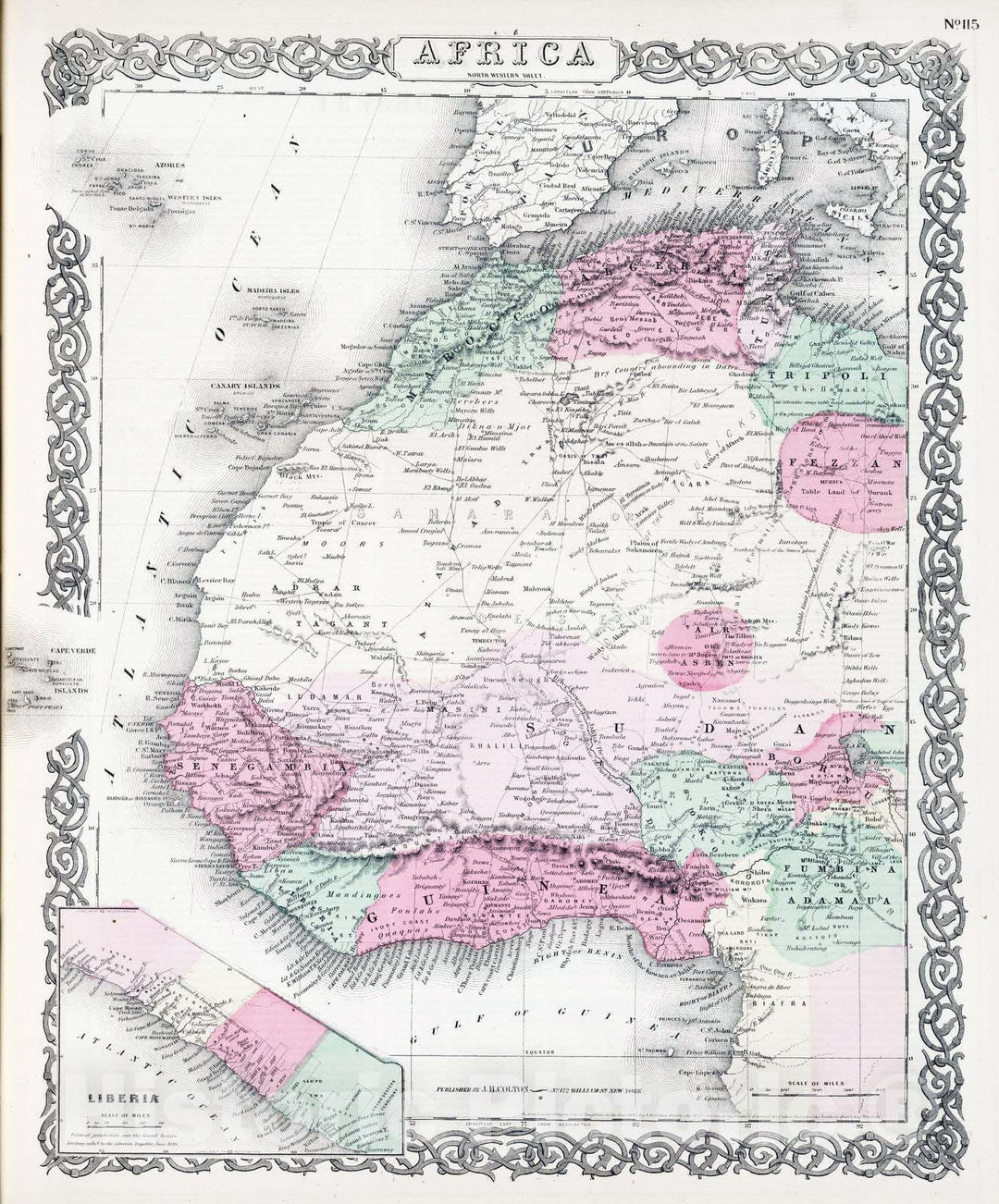 Historic Map : 1865 North Western Africa. - Vintage Wall Art