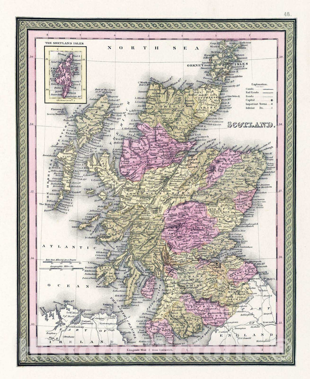 Historic Map : 1849 Scotland - Vintage Wall Art