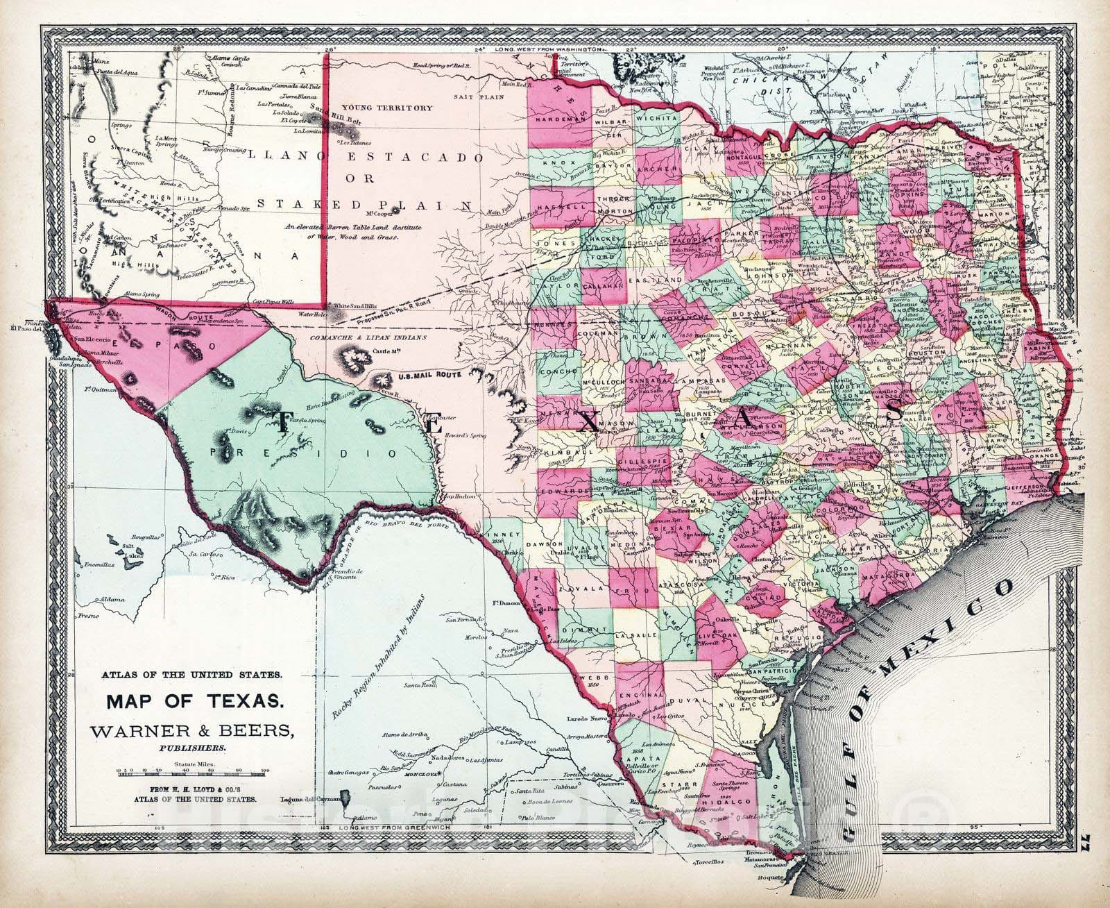 Historic Map : National Atlas - 1872 Texas. - Vintage Wall Art