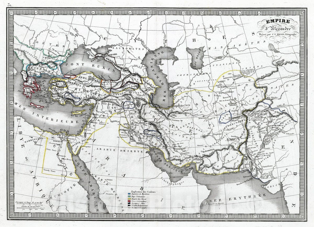 Historic Map : Turkey; Iraq; Syria, 1839 Empire d'Alexandre. , Vintage Wall Art