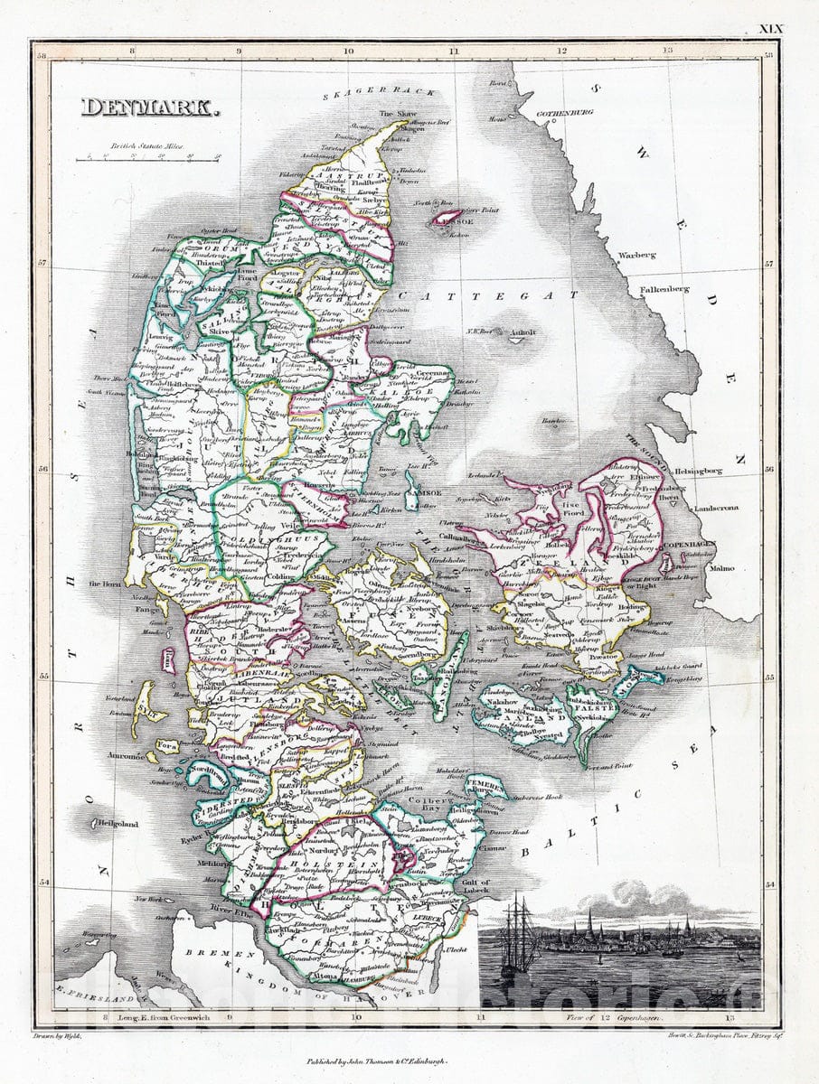 Historic Map : 1824 Denmark - Vintage Wall Art