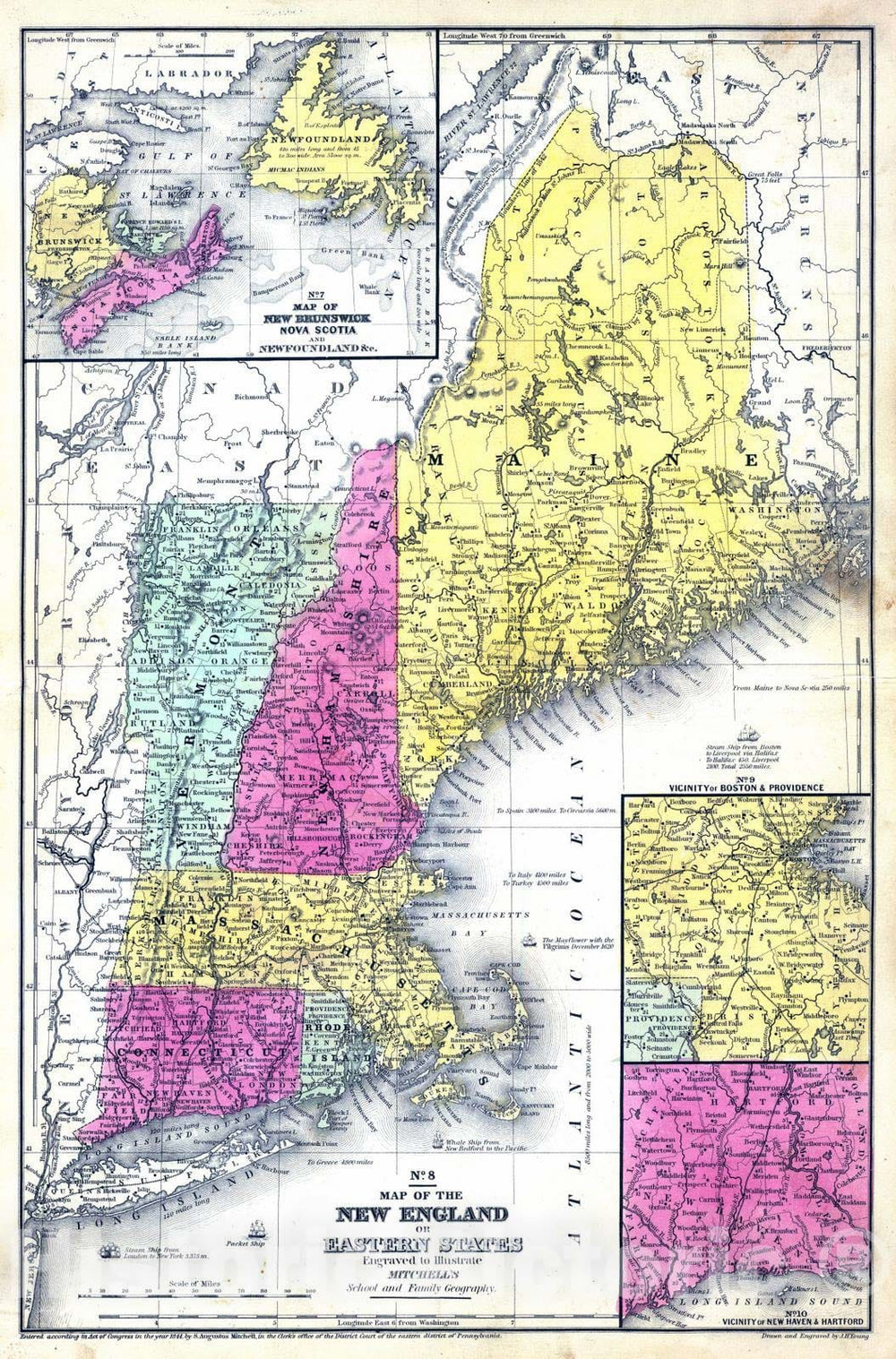 Historic Map - 1847 New England, Atlas - Vintage Wall Art