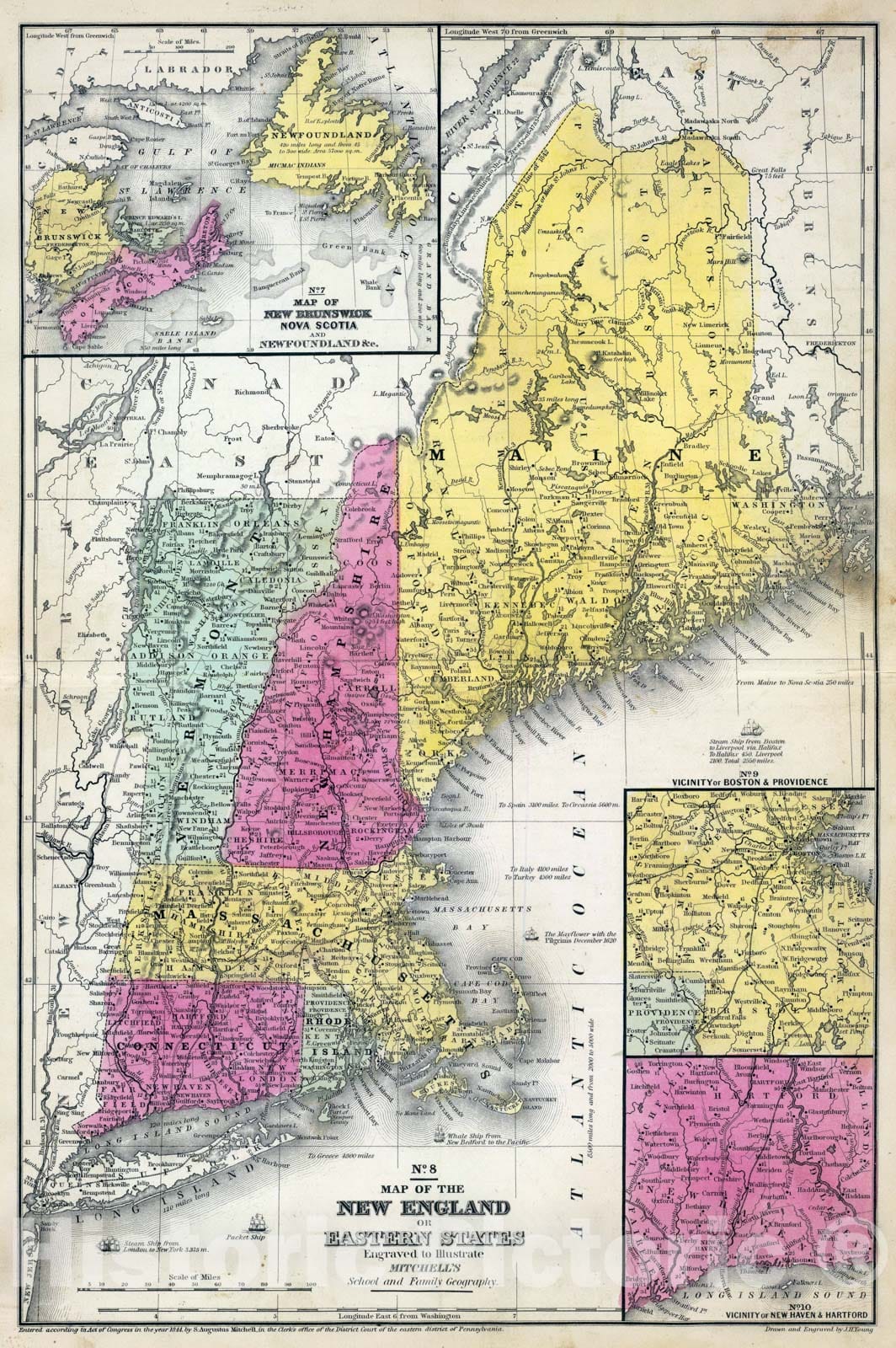 Historic Map - 1847 New England, Atlas - Vintage Wall Art