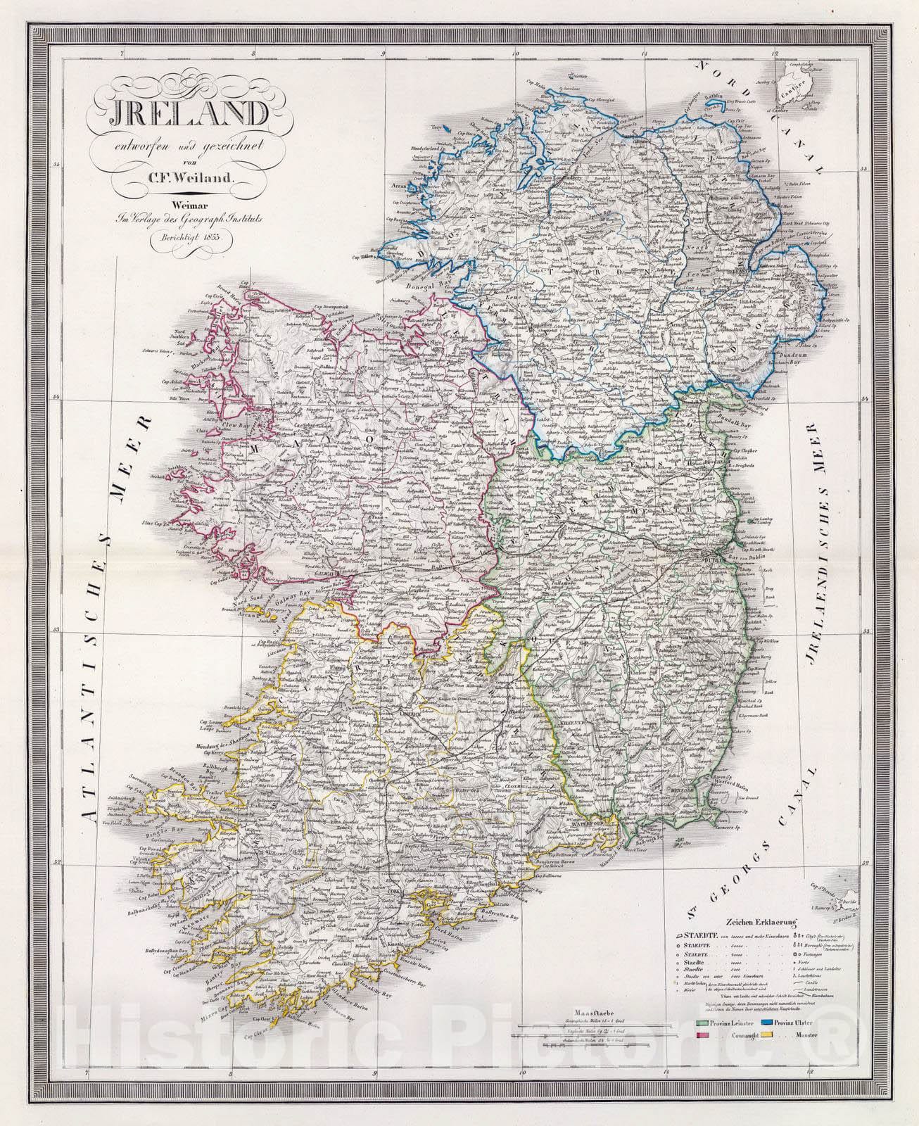 Historic Map : 1853 Ireland. - Vintage Wall Art