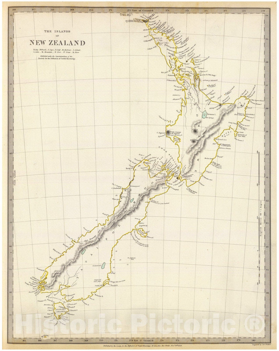 Historic Map - World Atlas - 1838 New Zealand. - Vintage Wall Art