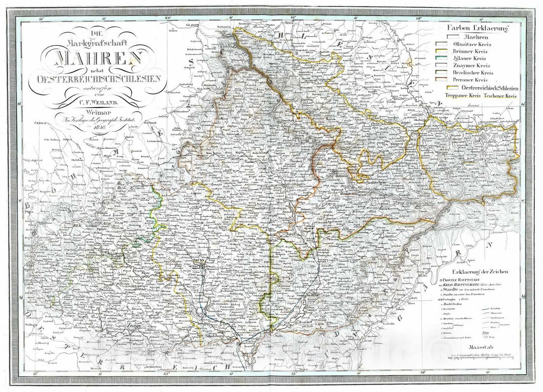 Historic Map : Czech Republic, Moravia 1840 Die Markgrafschaft Maehren. Margraviate of Moravia. , Vintage Wall Art