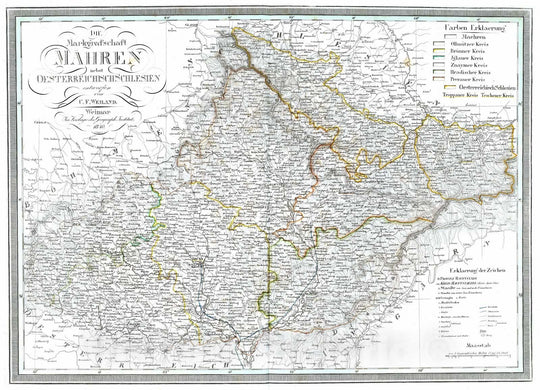 Historic Map : Czech Republic, Moravia 1840 Die Markgrafschaft Maehren. Margraviate of Moravia. , Vintage Wall Art