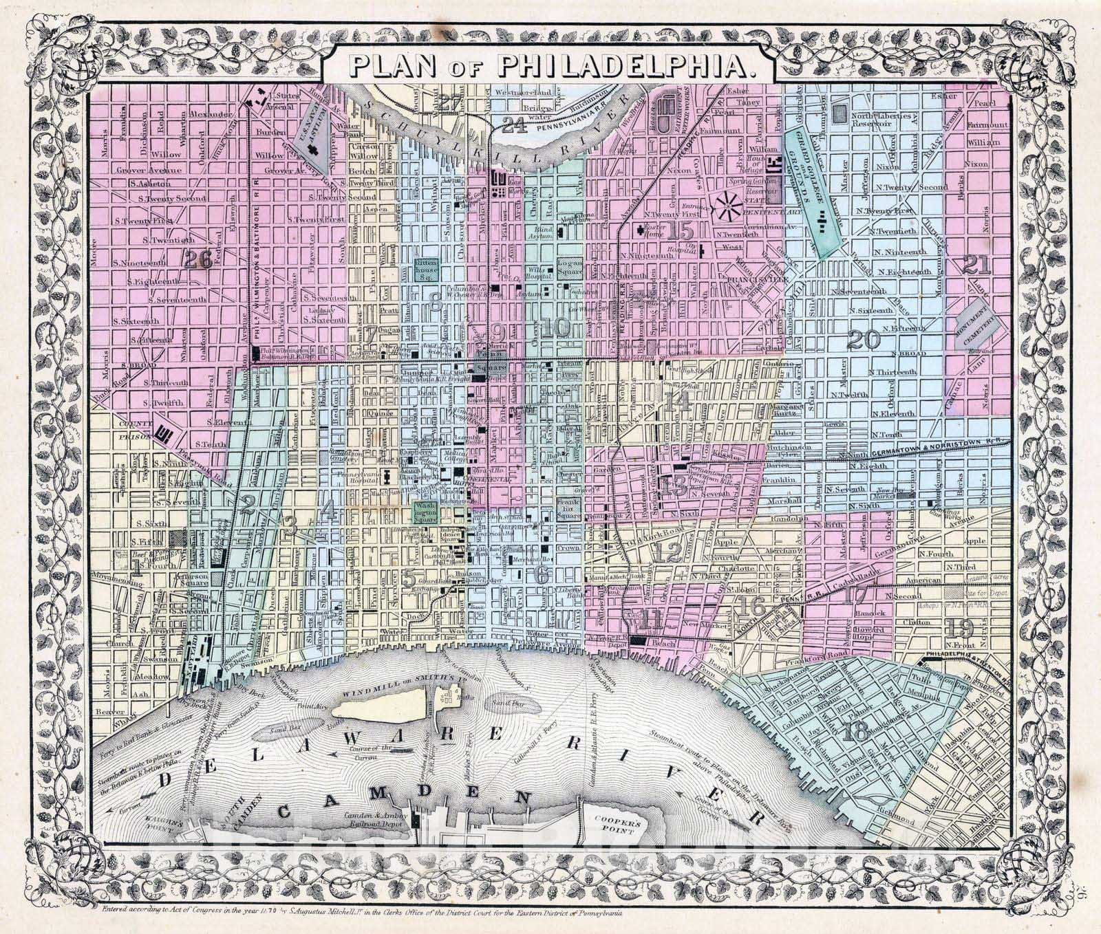 Historic Map : 1870 Philadelphia. - Vintage Wall Art