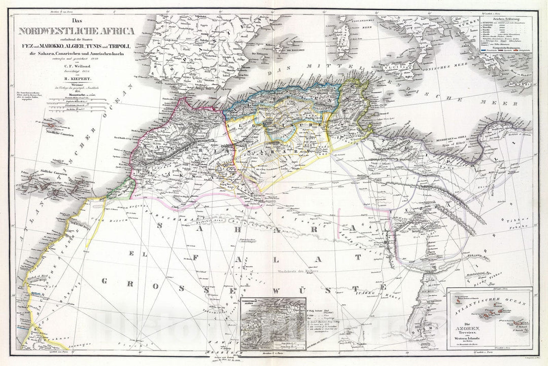 Historic Map : Algeria; Morocco, Africa, North 1854 Nordwest. Africa. , Vintage Wall Art