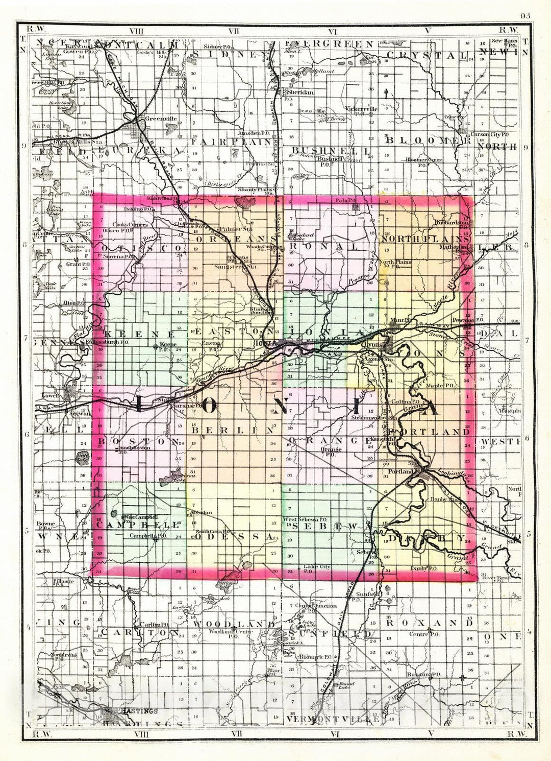 Historic Map : 1873 (Map of Ionia County, Michigan) - Vintage Wall Art