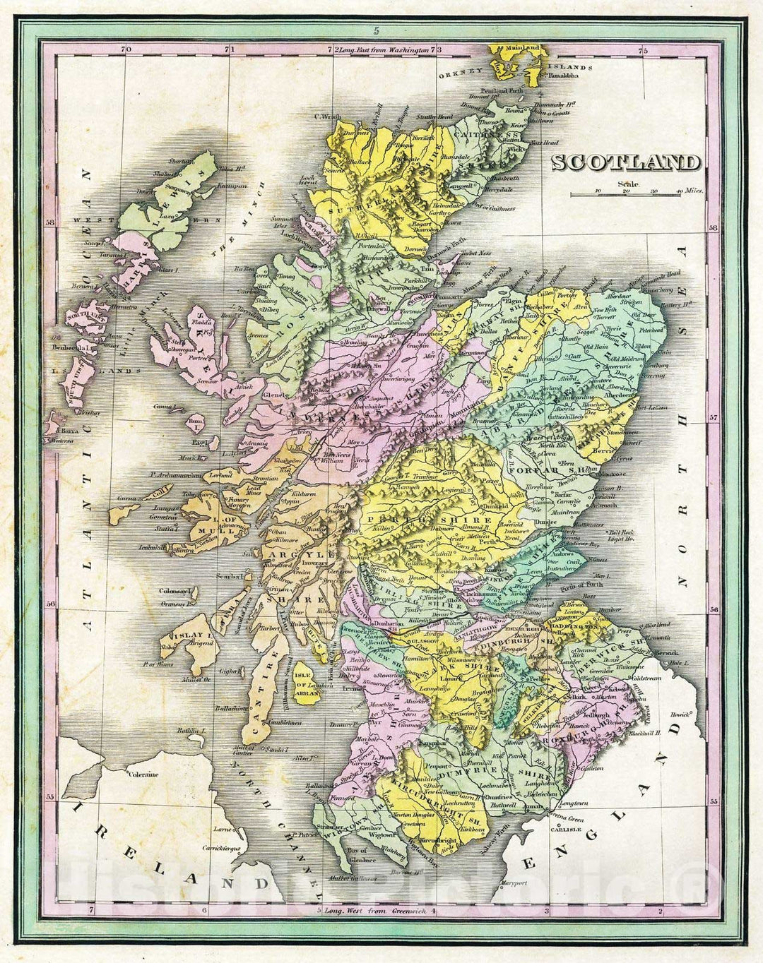 Historic Map : 1845 Scotland. v1 - Vintage Wall Art