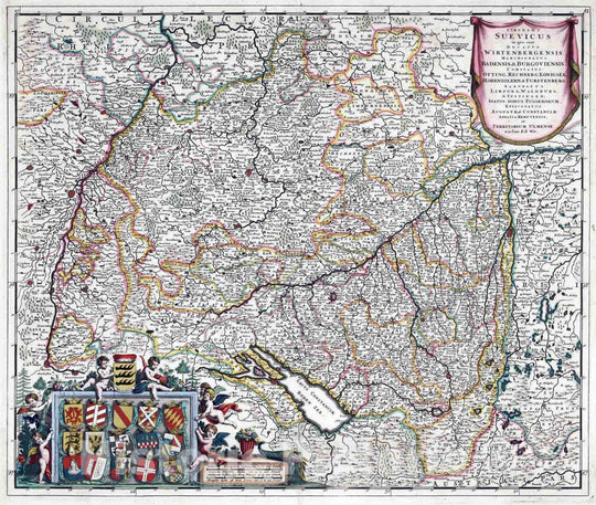 Historic Map : Schwarzwald , Germany 1682 Circulus Seuvicus in quo sunt Ducatus Wirtenbergensis, , Vintage Wall Art