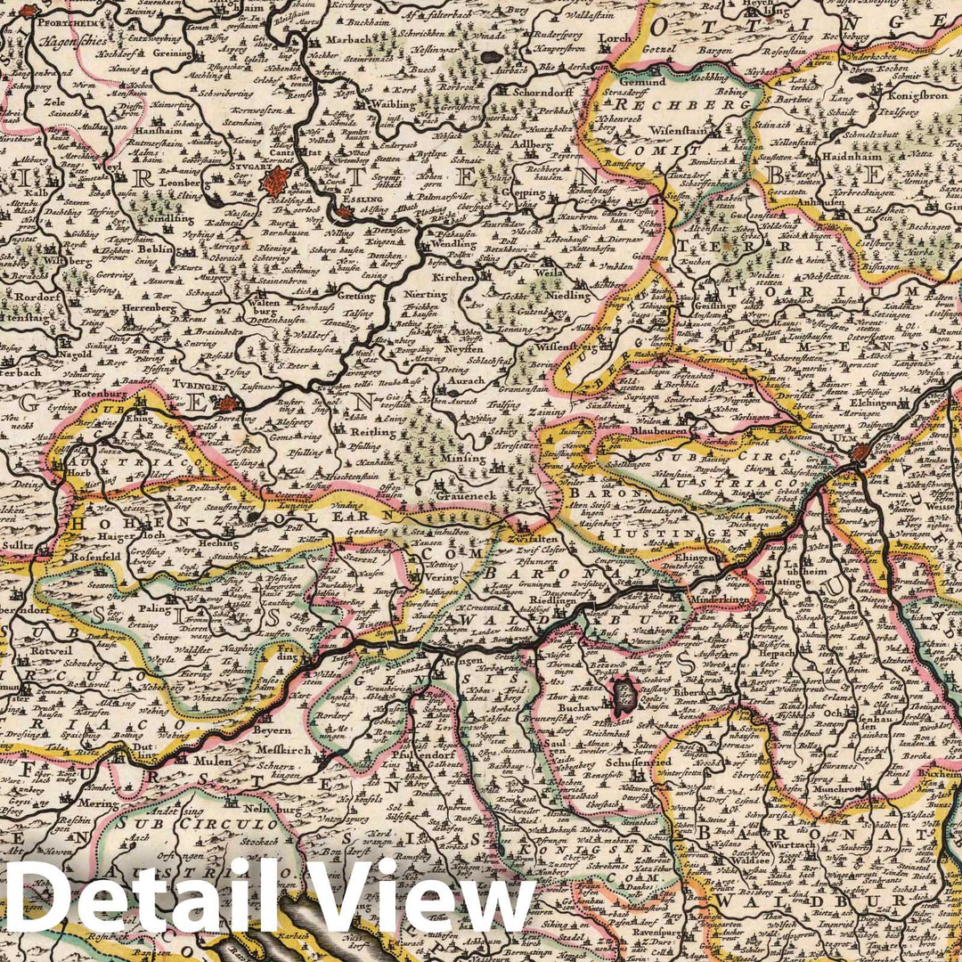 Historic Map : Schwarzwald , Germany 1682 Circulus Seuvicus in quo sunt Ducatus Wirtenbergensis, , Vintage Wall Art