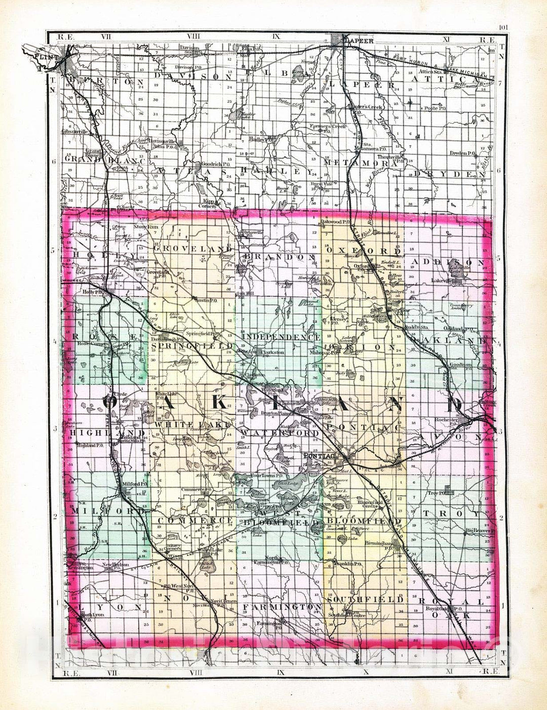 Historic Map : 1873 (Map of Oakland County, Michigan) - Vintage Wall Art