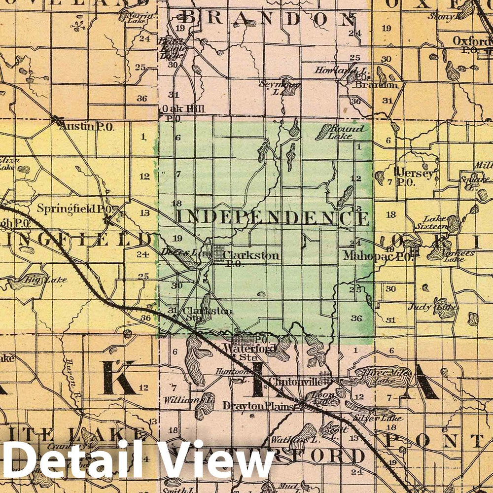 Historic Map : 1873 (Map of Oakland County, Michigan) - Vintage Wall Art