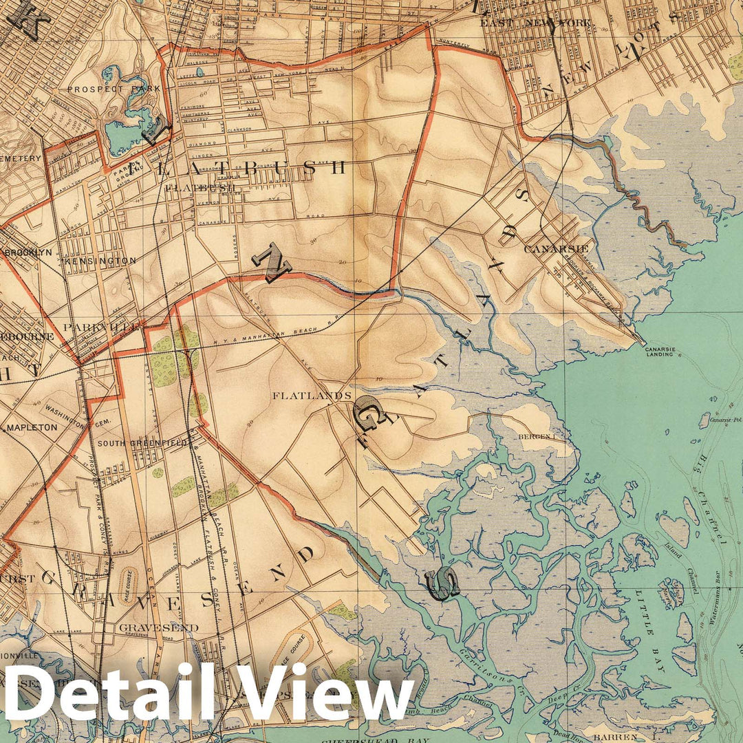 Historic Map : City Atlas - 1891 Narrows-Jamaica Bay, Brooklyn. - Vintage Wall Art