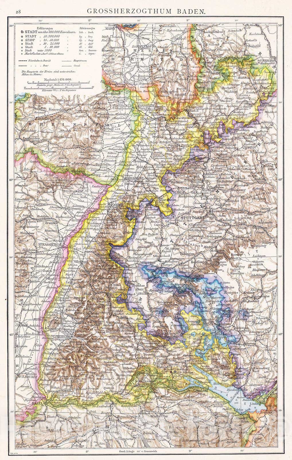 Historic Map : Germany, Baden , Germany 1881 Baden. , Vintage Wall Art