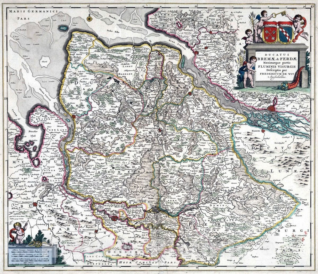 Historic Map : Bremen , Germany 1682 Ducatus Bremae & Ferdae Maximaeque partis Fluminis Visurgis. , Vintage Wall Art