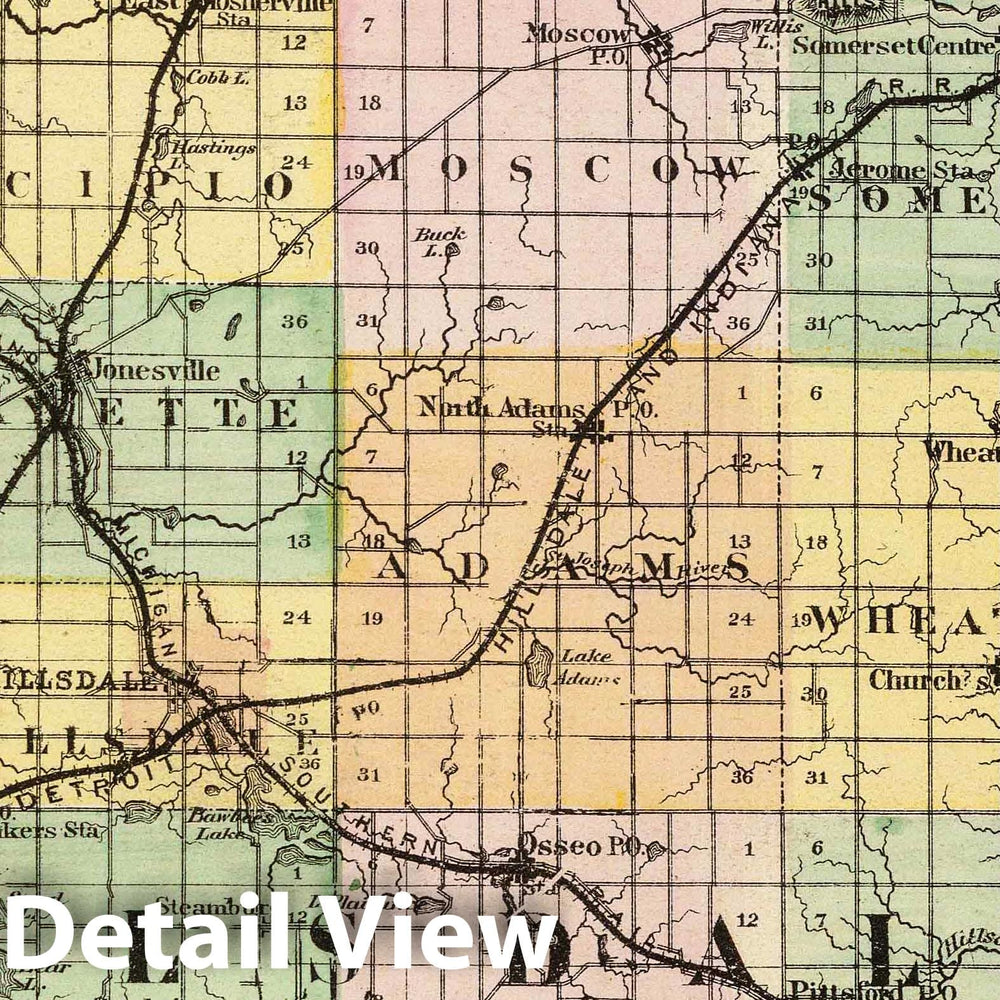 Historic Map : 1873 (Map of Hillsdale County, Michigan) - Vintage Wall Art