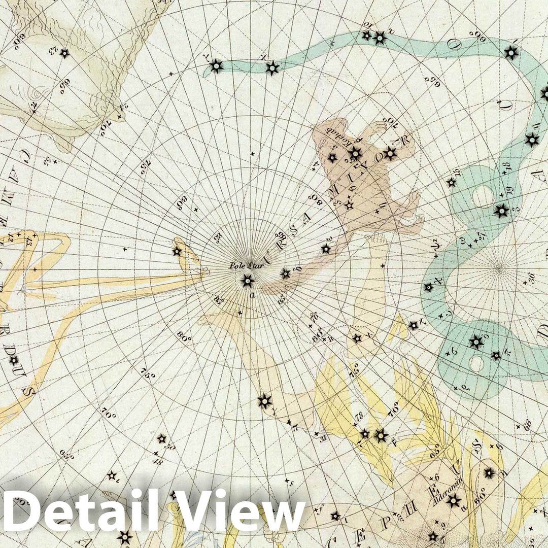 Historic Map : Celestial Atlas - 1844 Anno 1830. No. 5. Circumjacent the North Pole. - Vintage Wall Art