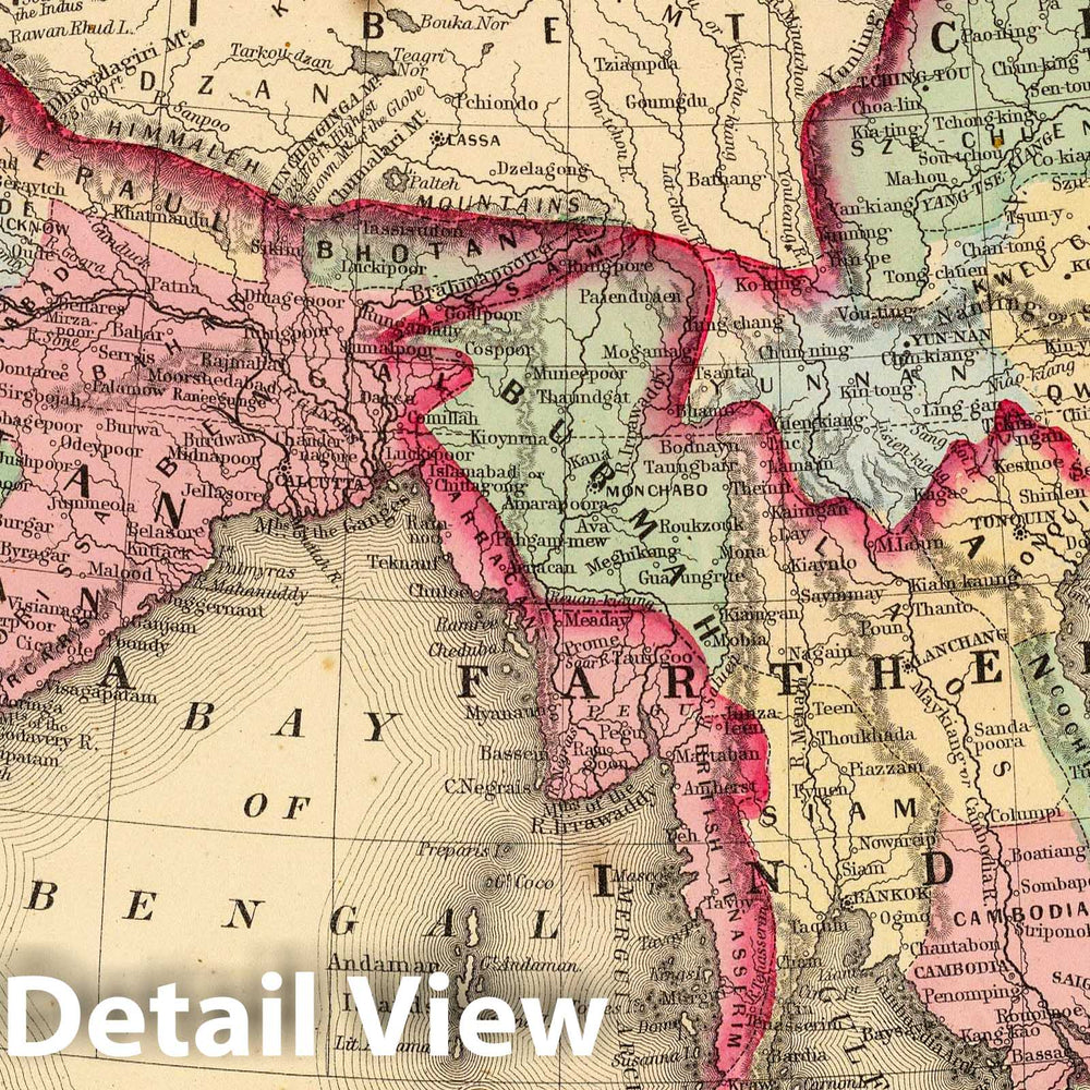 Historic Map : 1870 Hindoostan, Farther India, China, Tibet. - Vintage Wall Art