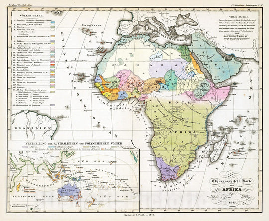 Historic Map : Australia, , Africa; Pacific 1846 Ethnographische Karte von Afrika. , Vintage Wall Art