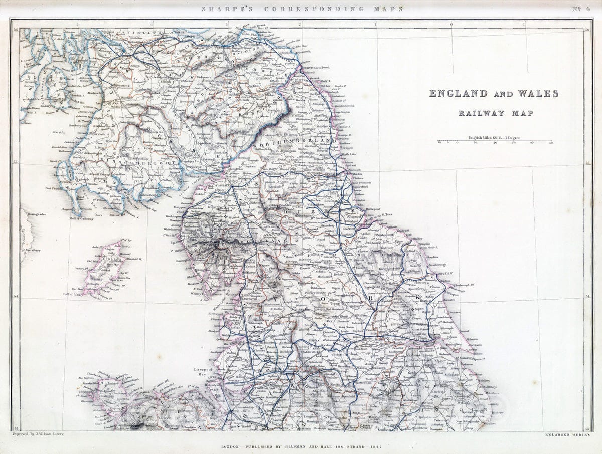 Historic Map : 1847 England and Wales Railway Map (northern half). - Vintage Wall Art