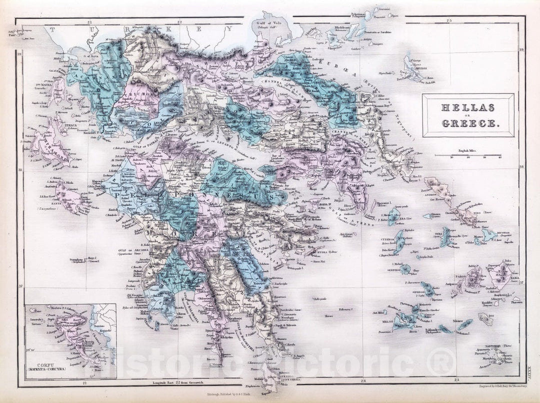 Historic Map : 1854 Greece. - Vintage Wall Art