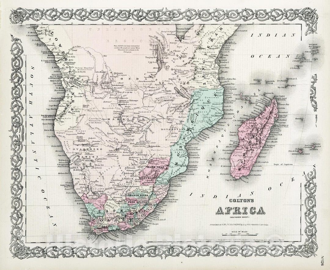 Historic Map : 1869 Southern Africa. - Vintage Wall Art