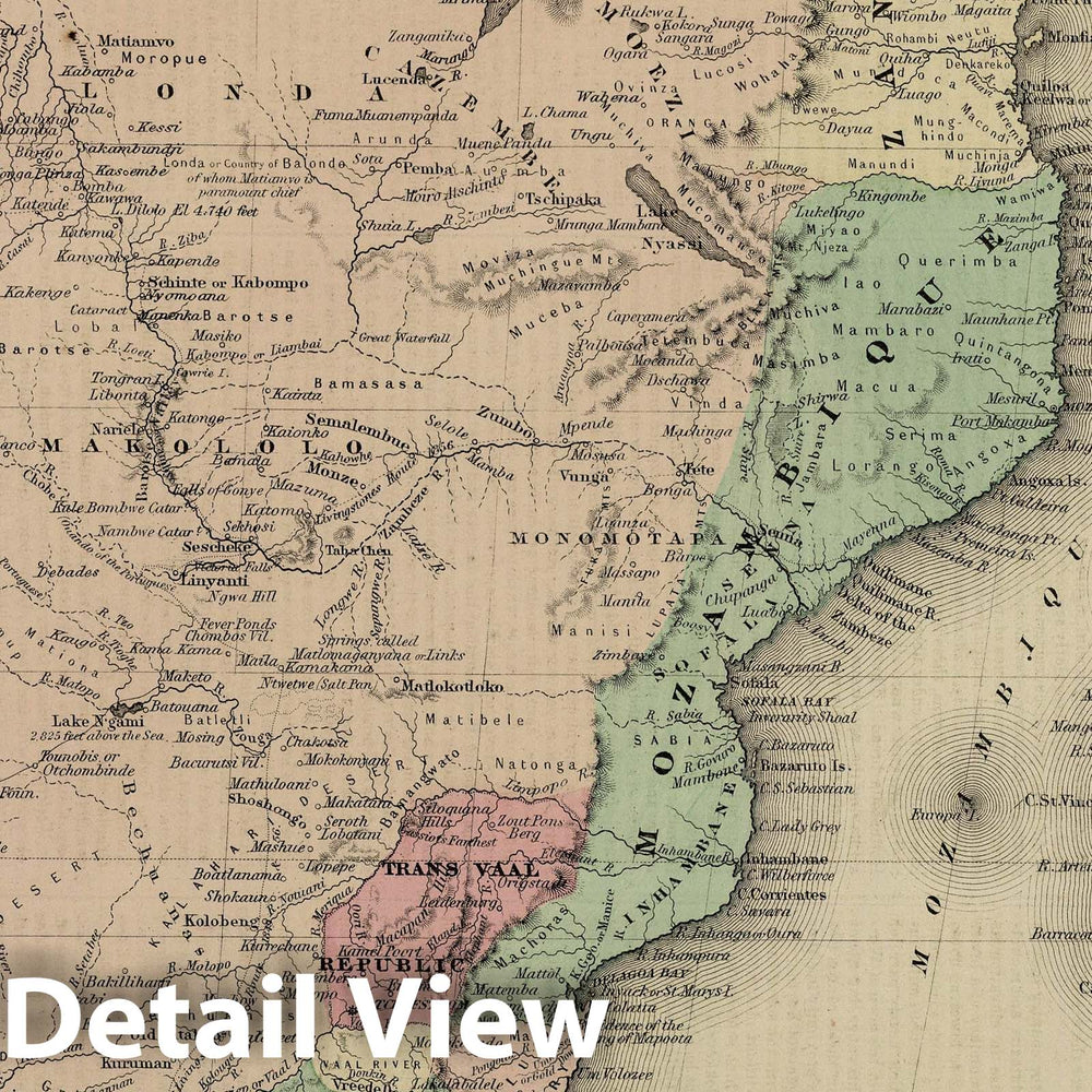 Historic Map : 1869 Southern Africa. - Vintage Wall Art