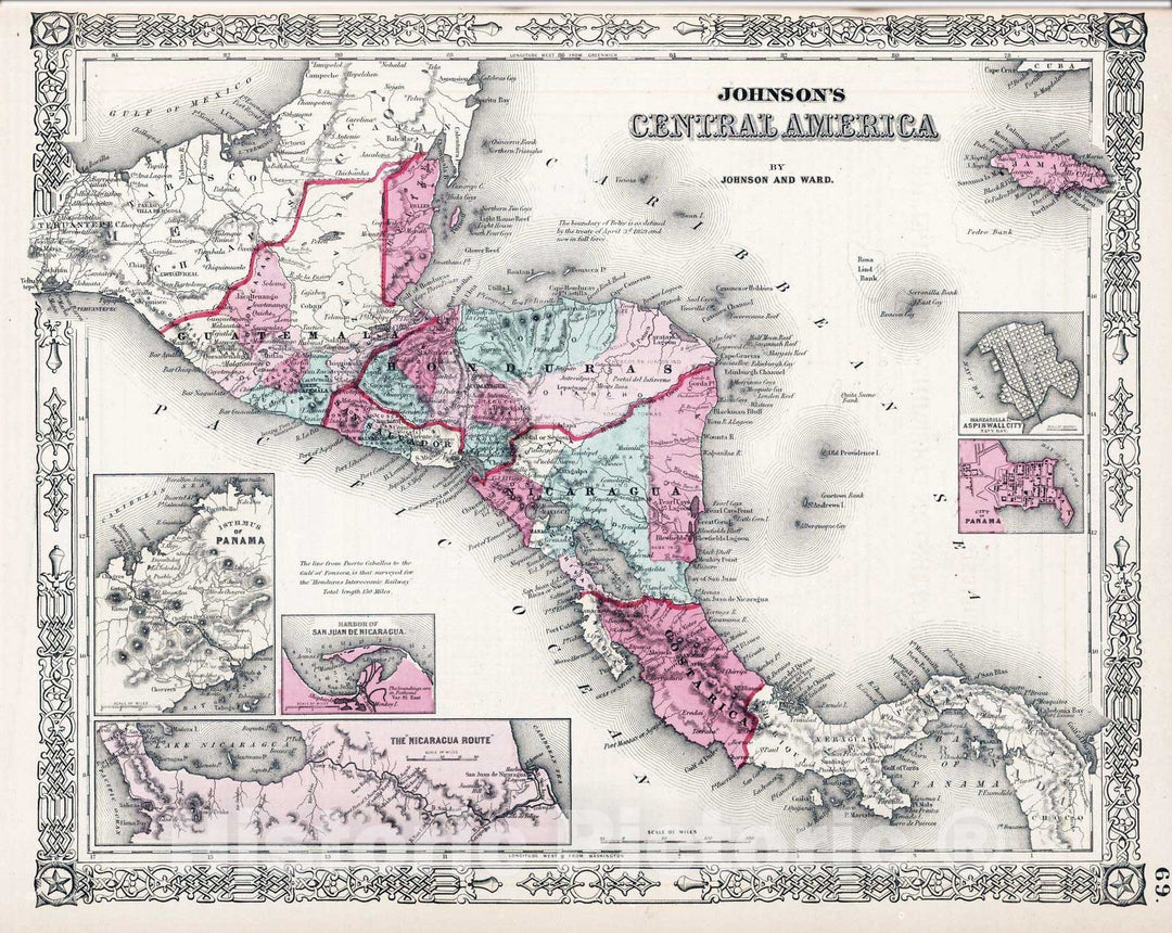 Historic Map : 1864 Central America - Vintage Wall Art