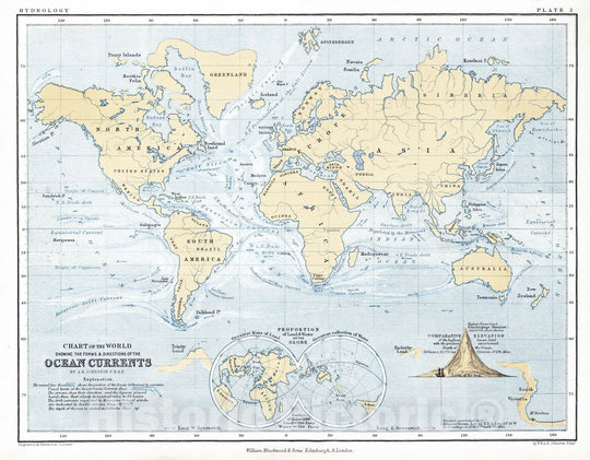 Historic Map - Physical Atlas - 1852 Chart of the World Showing the Forms and Directions of the Ocean Currents. - Vintage Wall Art