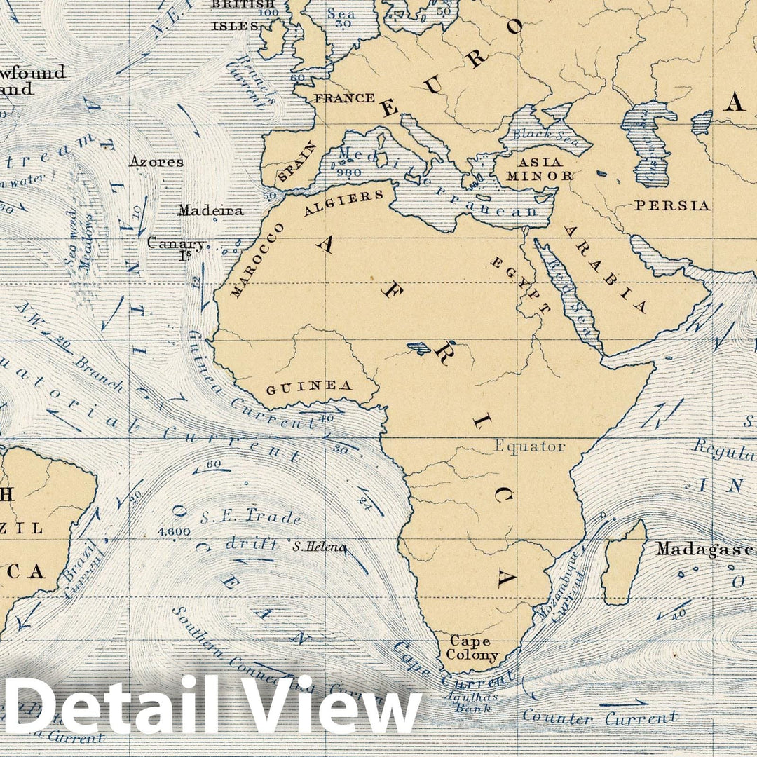 Historic Map - Physical Atlas - 1852 Chart of the World Showing the Forms and Directions of the Ocean Currents. - Vintage Wall Art