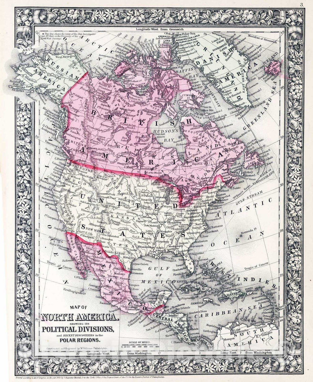 Historic Map : 1865 Map of North America - Vintage Wall Art