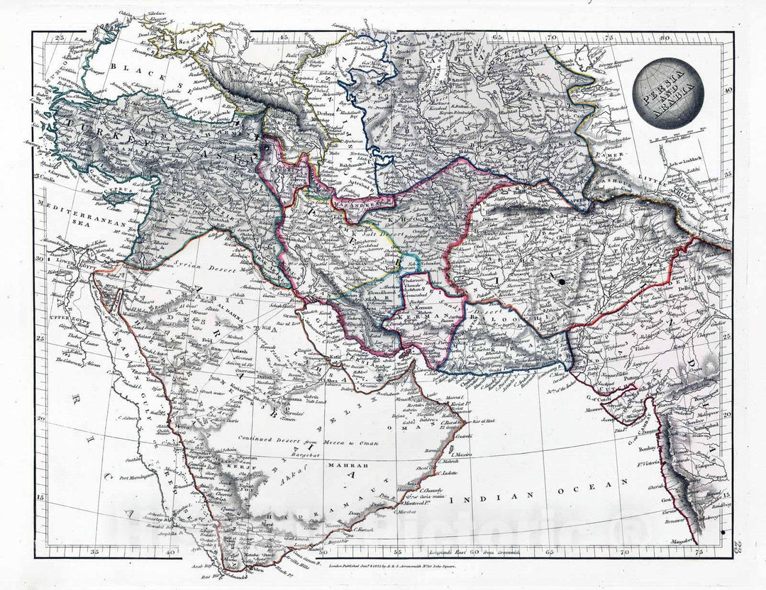 Historic Map : 1825 Persia and Arabia - Vintage Wall Art