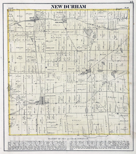 Historic Map : 1874 New Durham Township, Laporte County, Indiana. - Vintage Wall Art