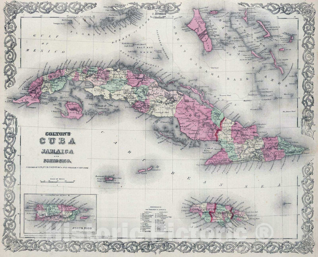 Historic Map : 1866 West Indies, Cuba, Jamaica and Porto Rico. - Vintage Wall Art