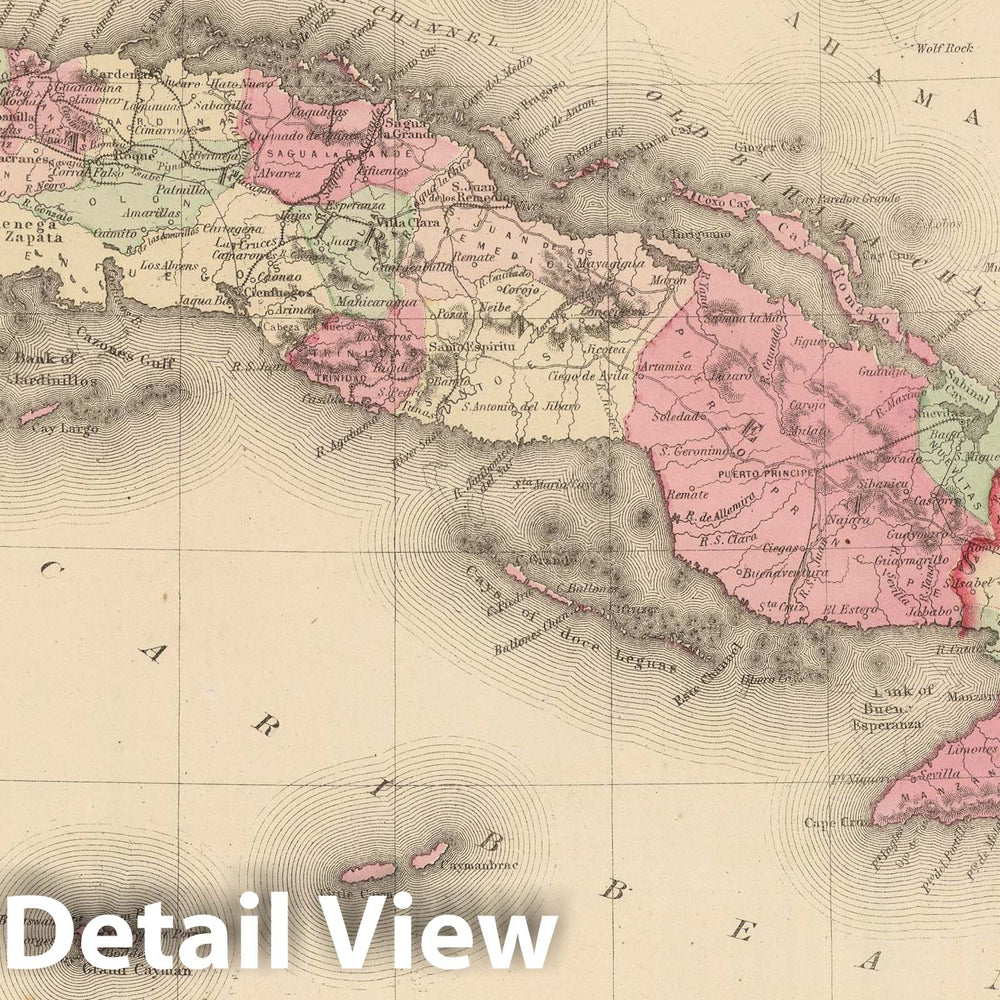 Historic Map : 1866 West Indies, Cuba, Jamaica and Porto Rico. - Vintage Wall Art