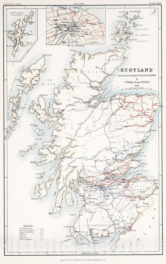 Historic Map : Statistical Atlas - 1881 Scotland to Illustrate the Railway System of the Country. - Vintage Wall Art