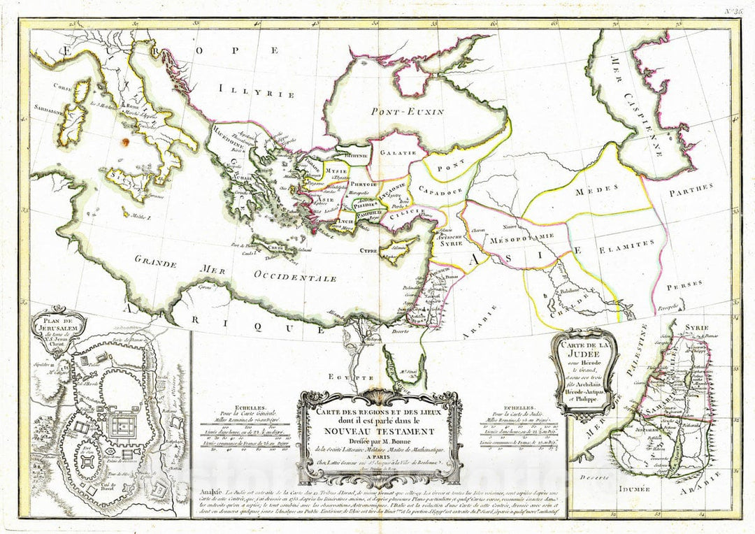 Historic Map : Israel; Palestine , Jerusalem, Mediterranean Region, Eastern Hemisphere 1791 Nouveau Testament, regions, lieux. , Vintage Wall Art