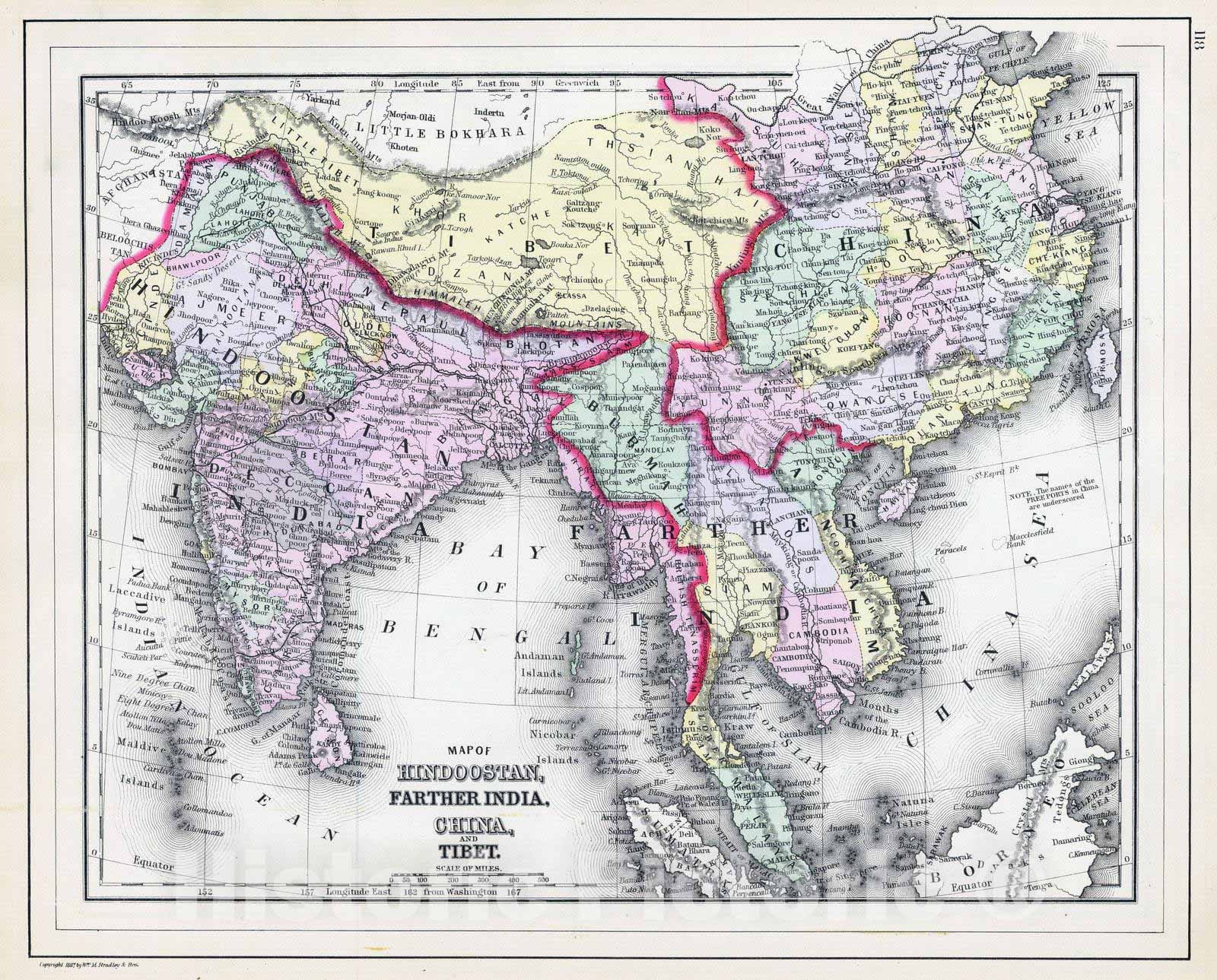 Historic Map : 1890 Hindoostan, Farther India, China, Tibet. - Vintage Wall Art