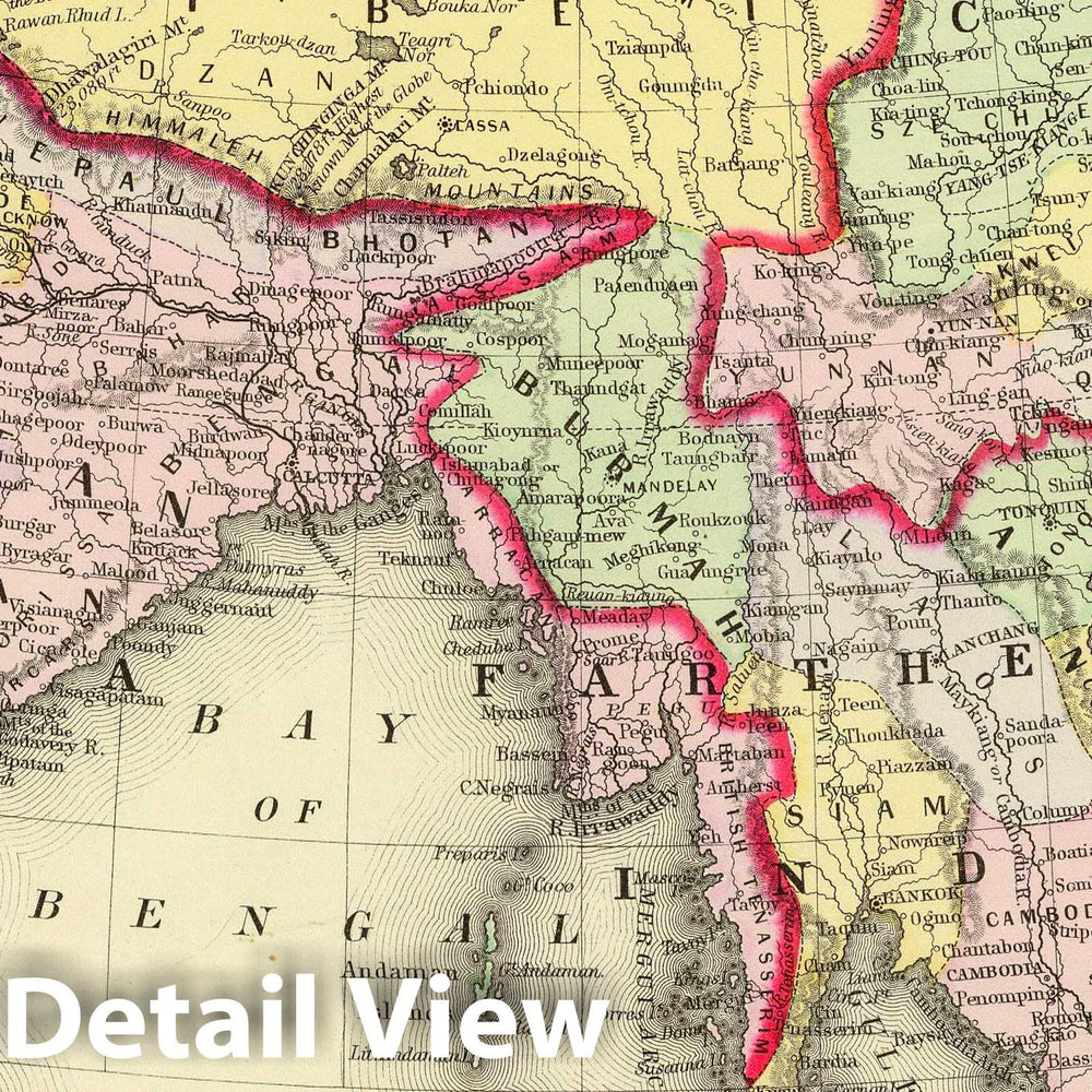 Historic Map : 1890 Hindoostan, Farther India, China, Tibet. - Vintage Wall Art