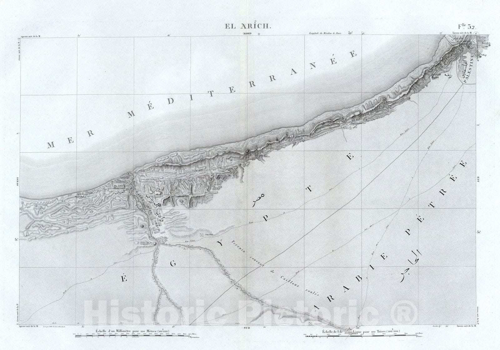 Historic Map : Egypt, 1826 32 El Arich. , Vintage Wall Art