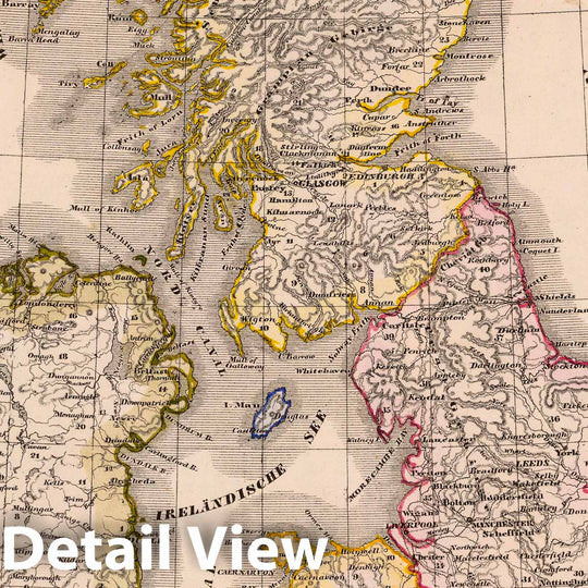 Historic Map : England; Ireland, British Isles 1855 Grossbritannien, Ireland. , Vintage Wall Art