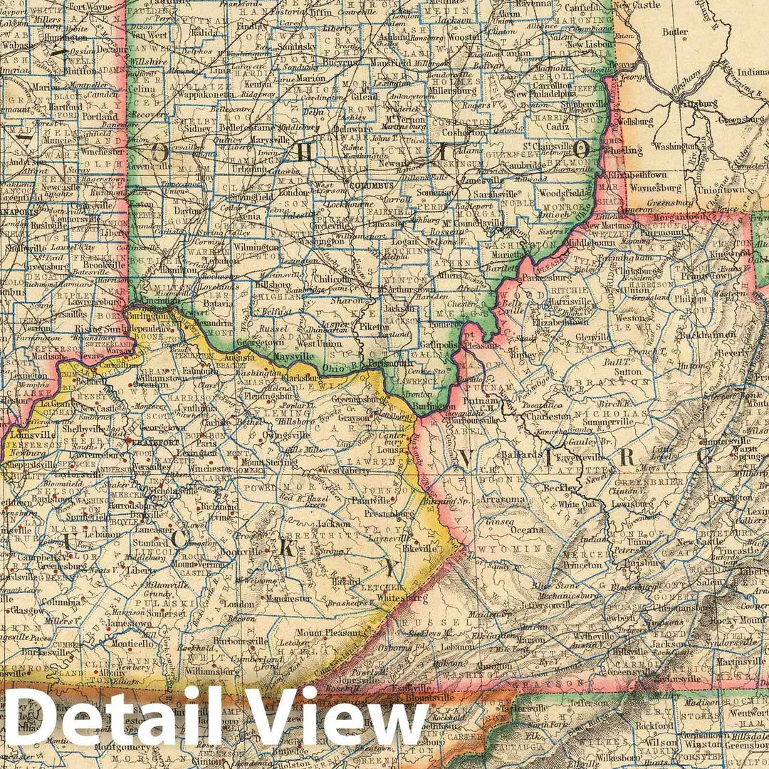 Historic Map : National Atlas - 1857 States Of Delaware, Maryland, Virginia (with the District of Columbia) North Carolina, Ohio, Kentucky, Tennessee, And Indiana.