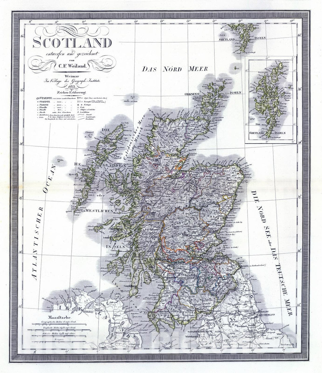 Historic Map : 1853 Scotland. - Vintage Wall Art