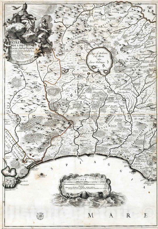 Historic Map : Italy, , Europe 1696 Patrimonio di S. Pietro, olim Tuscia Suburbicaria. Map 124-125 , Vintage Wall Art